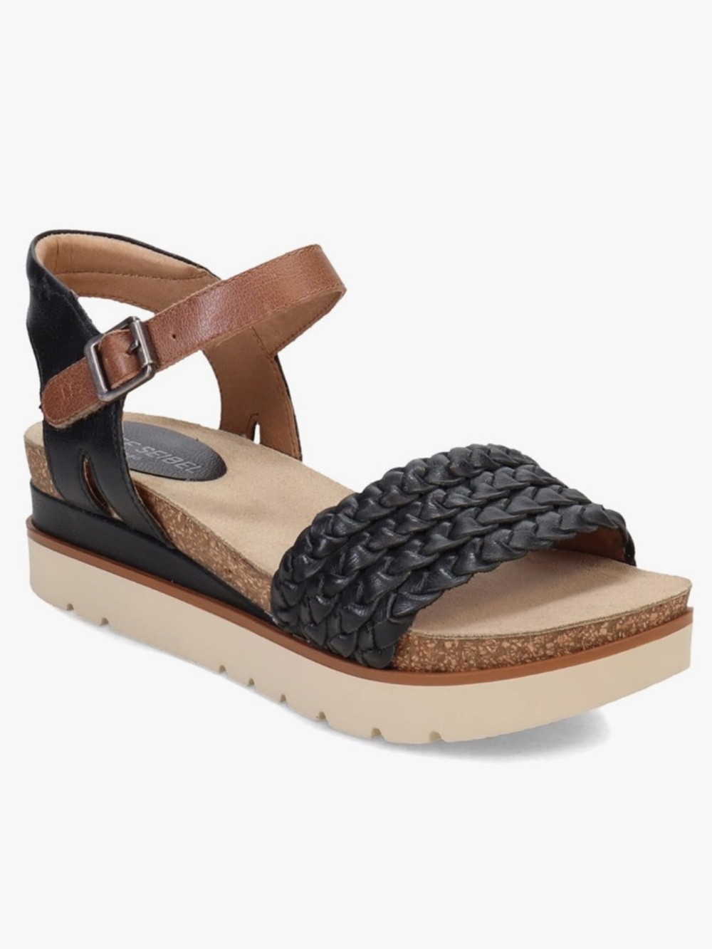 Josef Seibel Clea 16 women's Leather Platform Braided Sandals Black Brown EU 38
